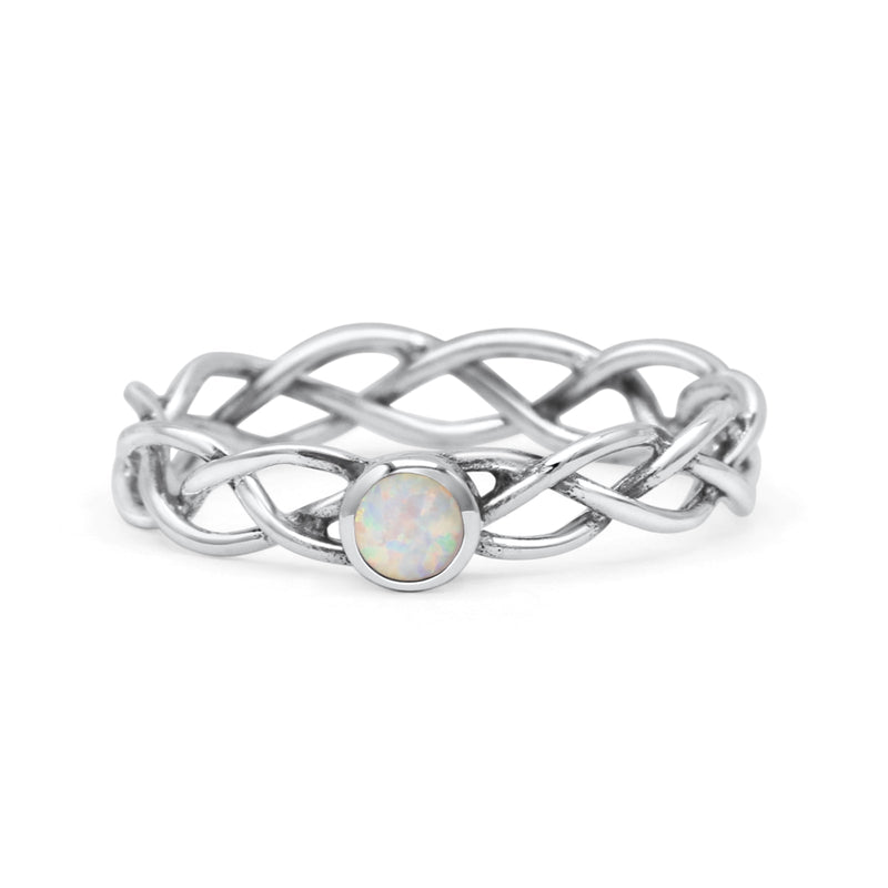 Infinity X Cross Weave Entangle Round Statement Fashion Ring Lab Created Opal Solid 925 Sterling Silver