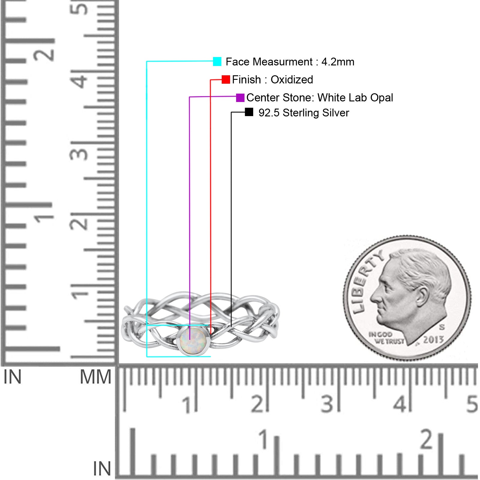 Infinity X Cross Weave Entangle Round Statement Fashion Ring Lab Created Opal Solid 925 Sterling Silver