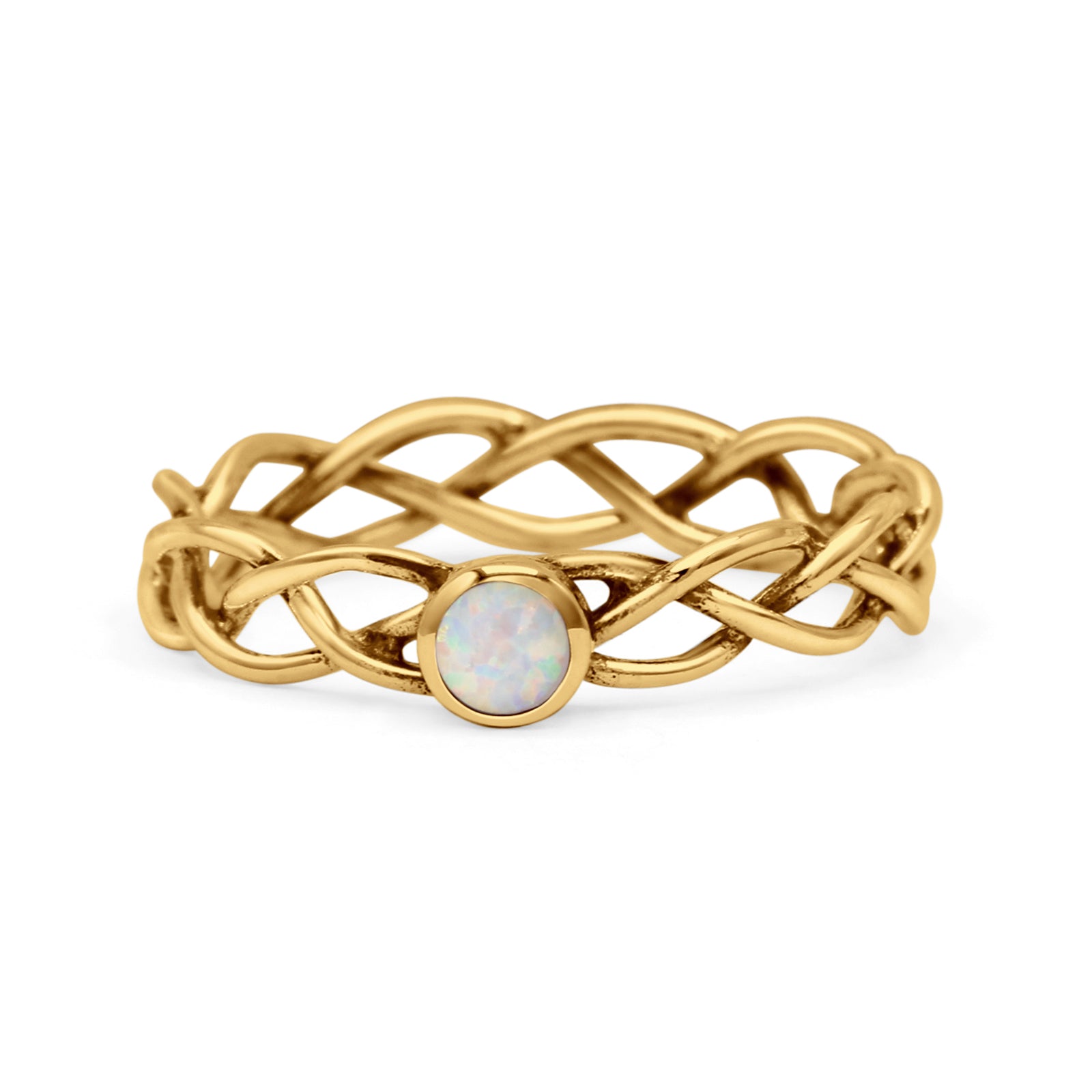 Infinity X Cross Weave Entangle Round Statement Fashion Ring Lab Created Opal Solid 925 Sterling Silver
