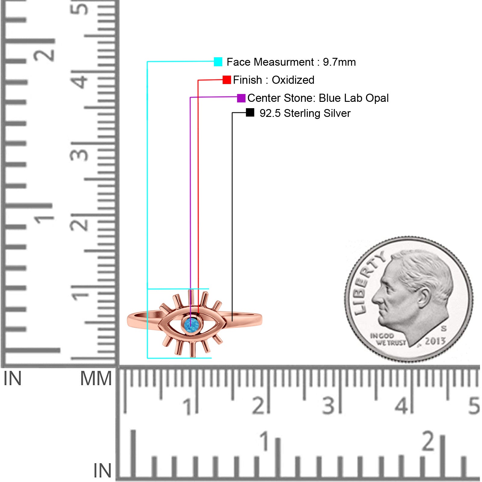 Evil Eye Thumb Ring Fashion Oxidized Lab Created Opal Solid 925 Sterling Silver