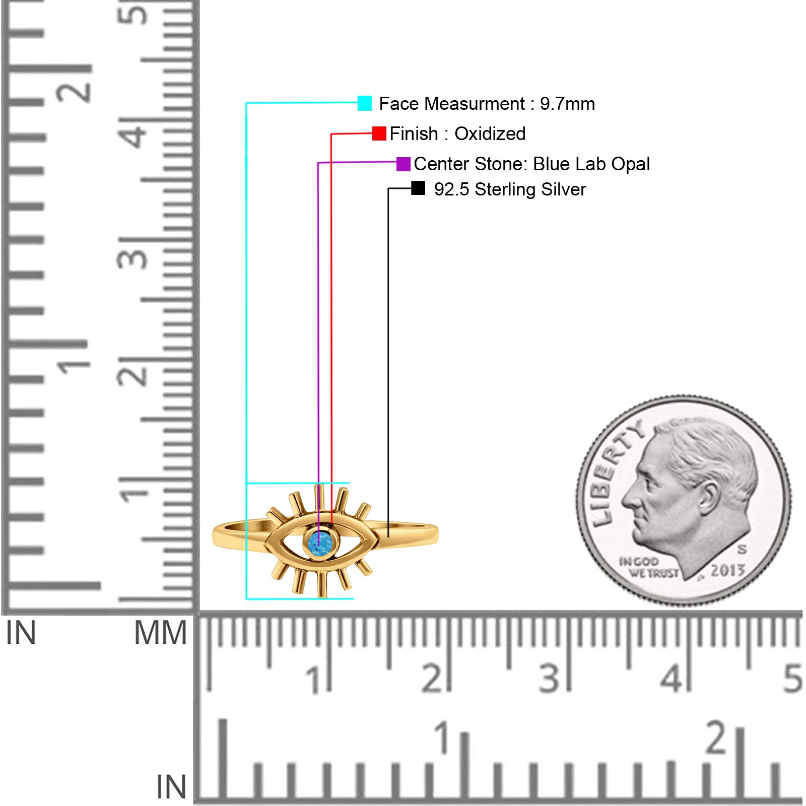 Evil Eye Thumb Ring Fashion Oxidized Lab Created Opal Solid 925 Sterling Silver