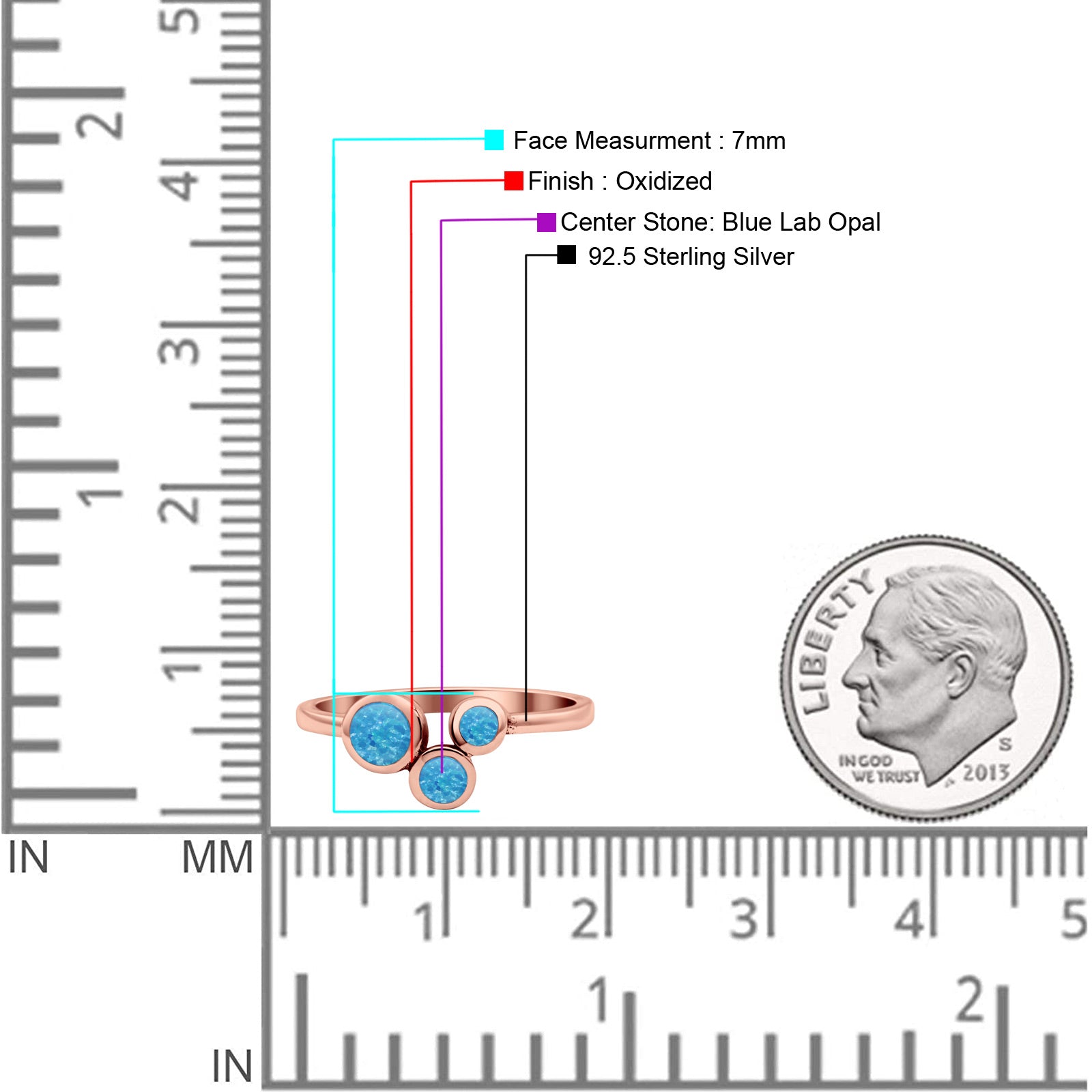 Three-Stone Lab Created Opal Ring 925 Sterling Silver