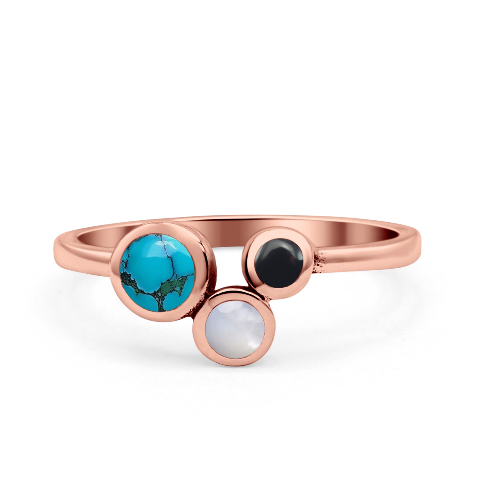 Three-Stone Lab Created Opal Ring 925 Sterling Silver