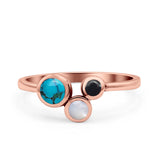 Three-Stone Lab Created Opal Ring 925 Sterling Silver