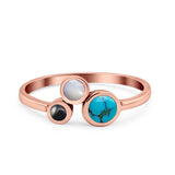 Three-Stone Lab Created Opal Ring 925 Sterling Silver