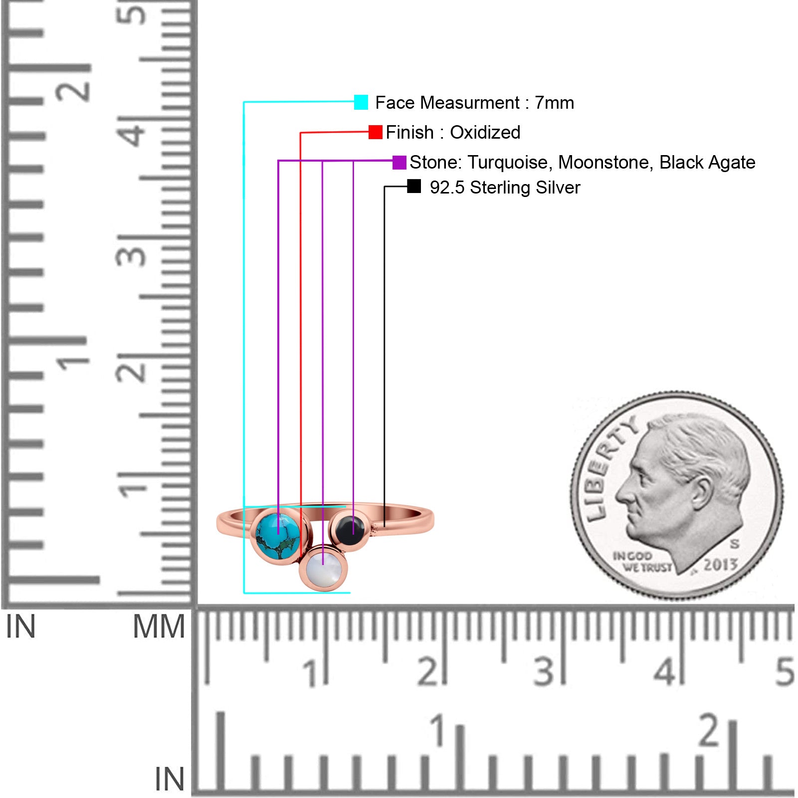Three-Stone Lab Created Opal Ring 925 Sterling Silver
