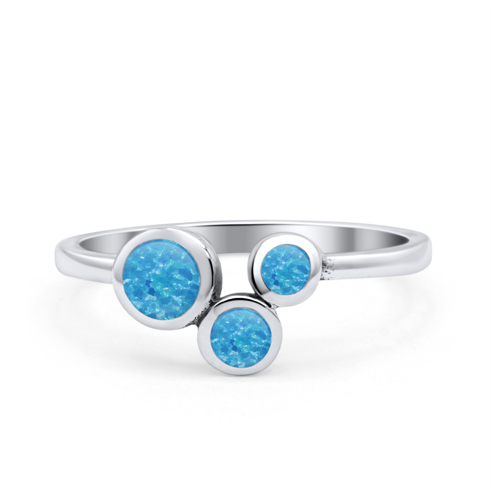 Three-Stone Lab Created Opal Ring 925 Sterling Silver