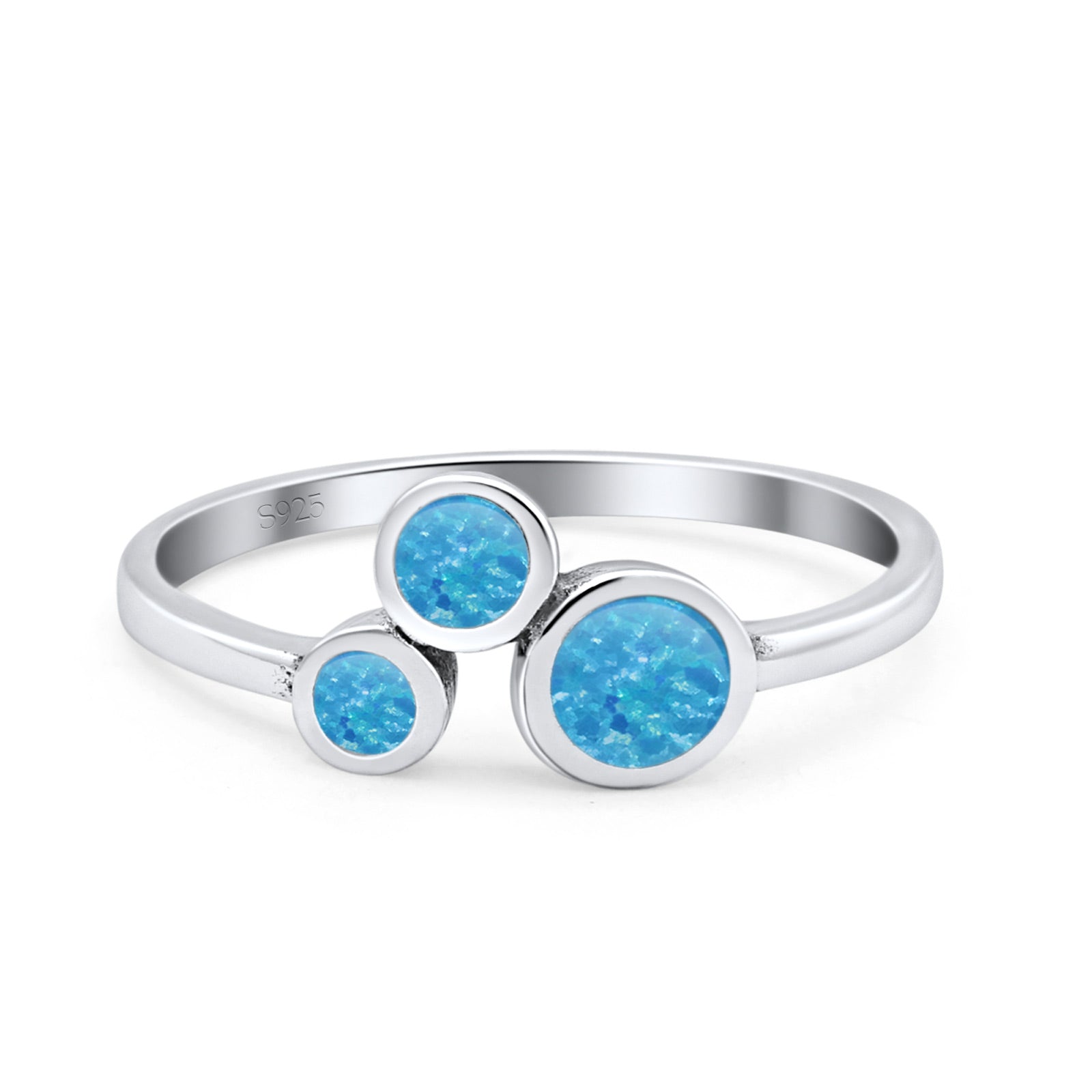 Three-Stone Lab Created Opal Ring 925 Sterling Silver