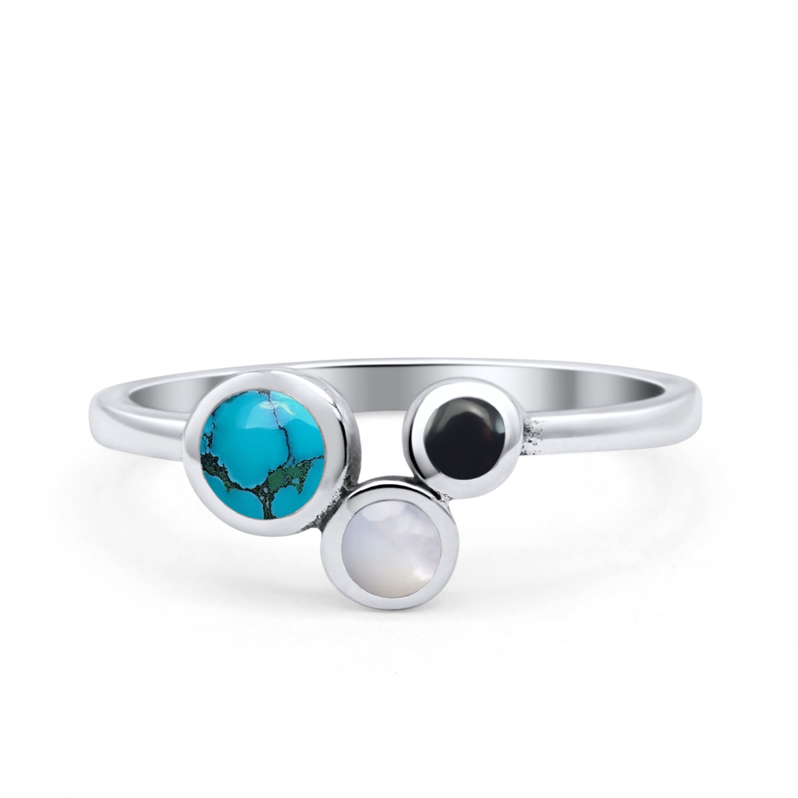 Three-Stone Lab Created Opal Ring 925 Sterling Silver