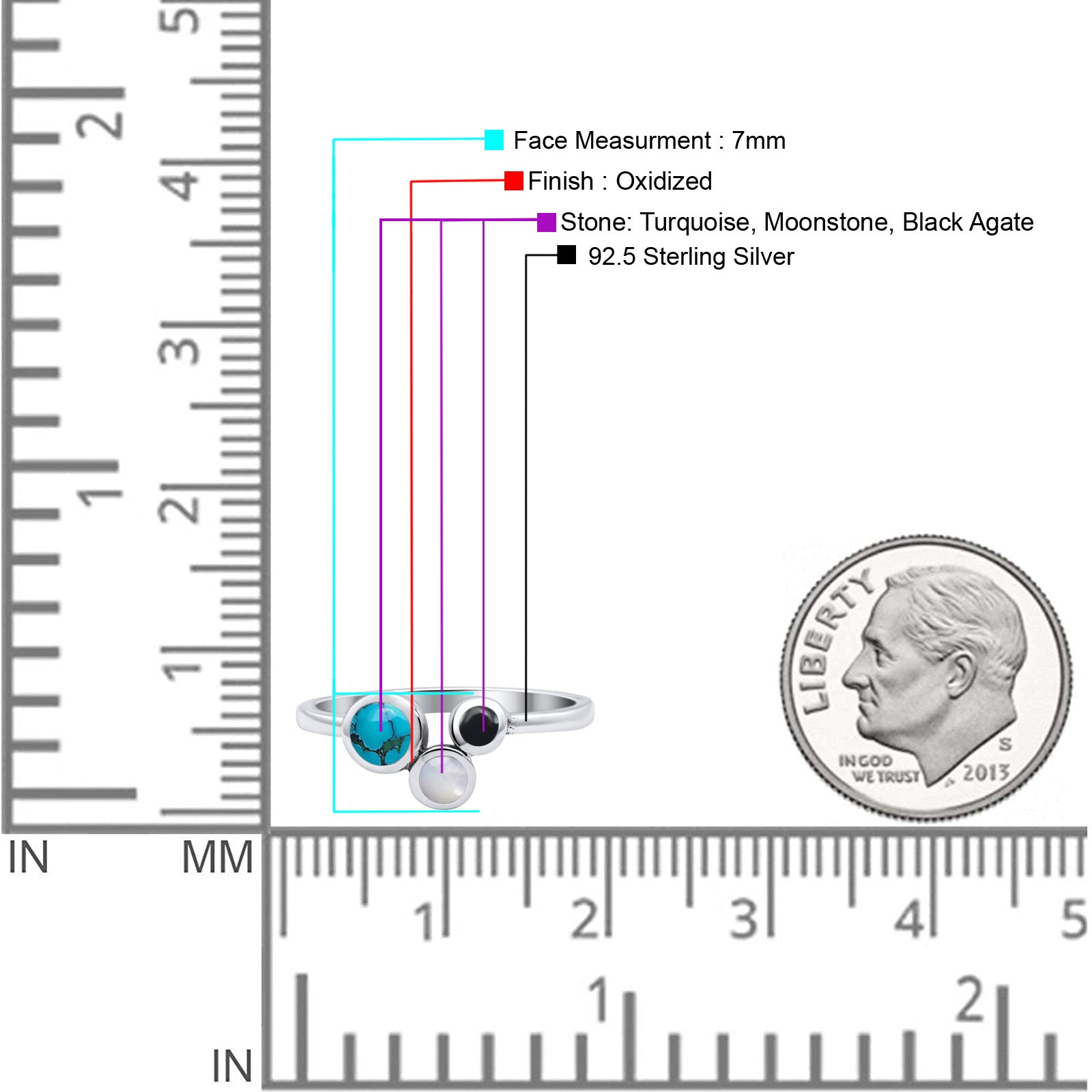 Three-Stone Lab Created Opal Ring 925 Sterling Silver