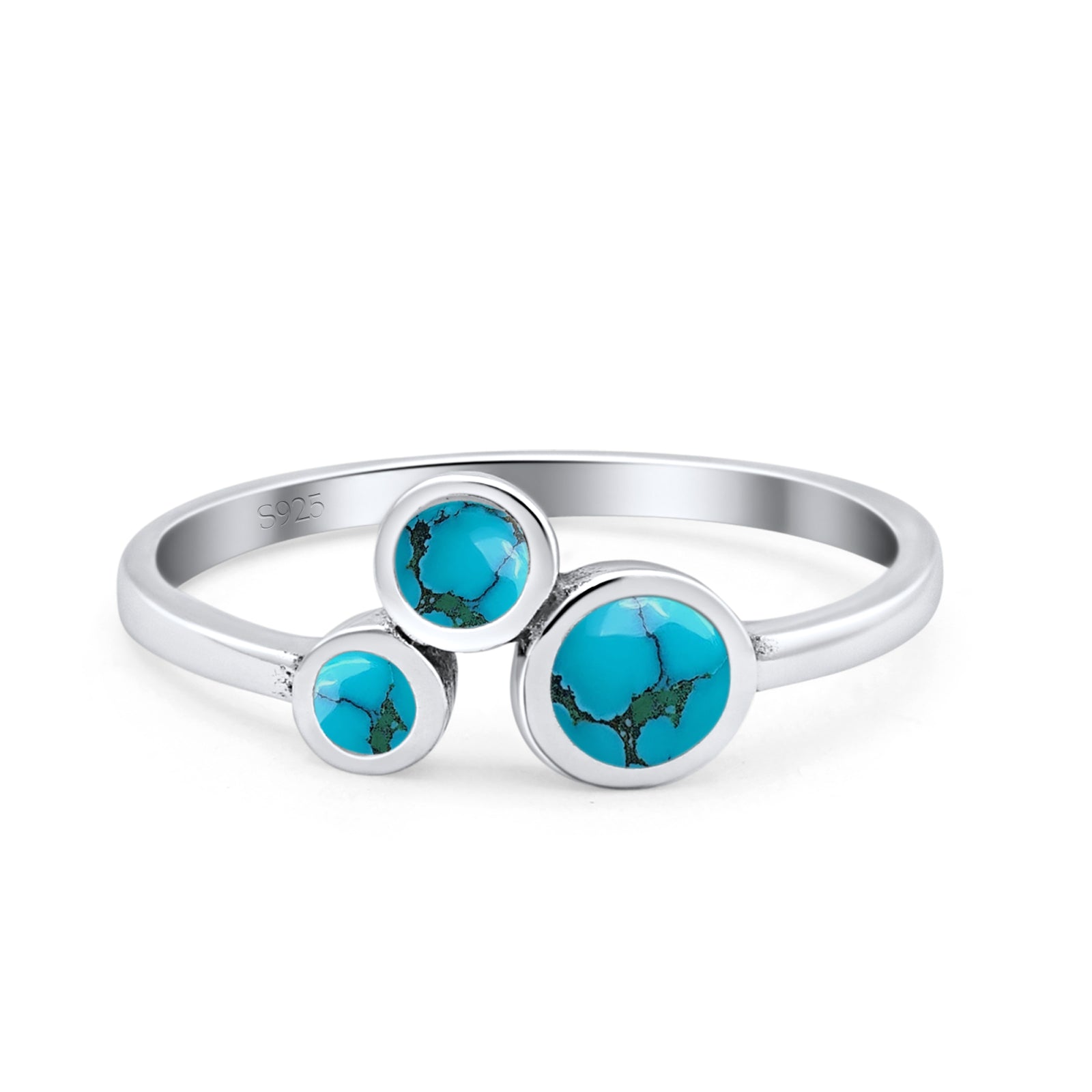 Three-Stone Lab Created Opal Ring 925 Sterling Silver