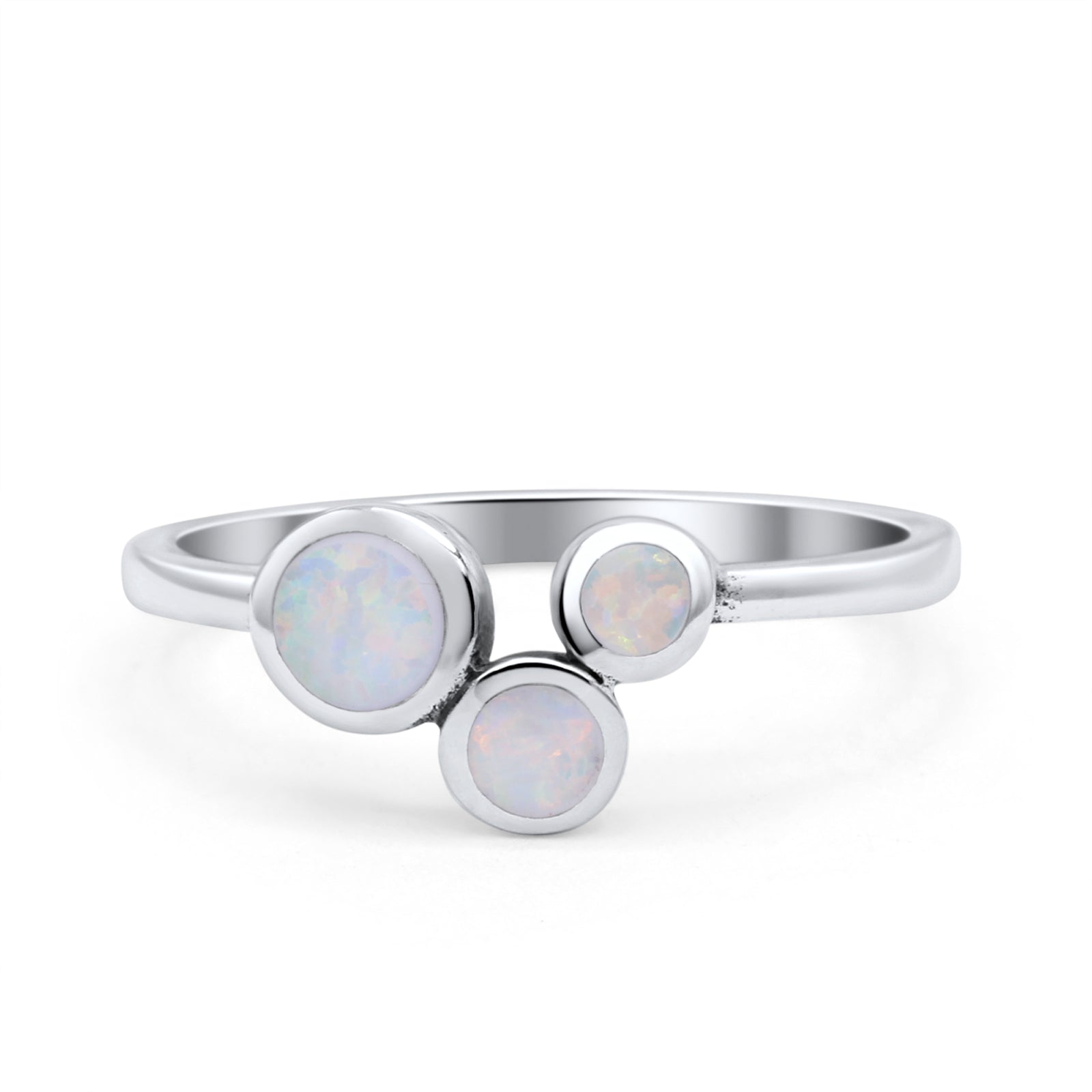 Three-Stone Lab Created Opal Ring 925 Sterling Silver
