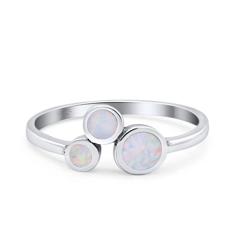 Three-Stone Lab Created Opal Ring 925 Sterling Silver