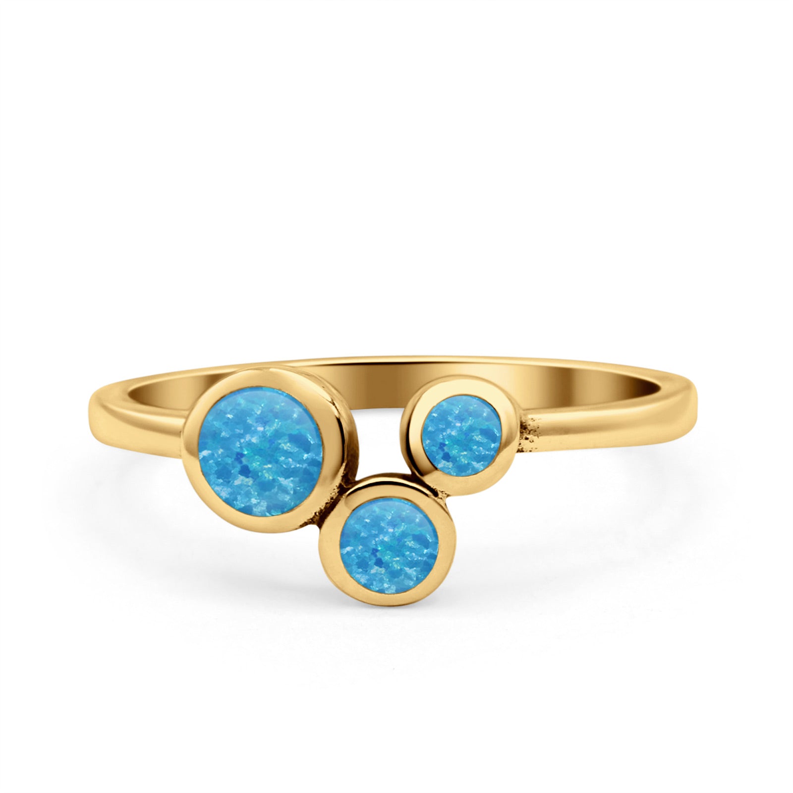 Three-Stone Lab Created Opal Ring 925 Sterling Silver