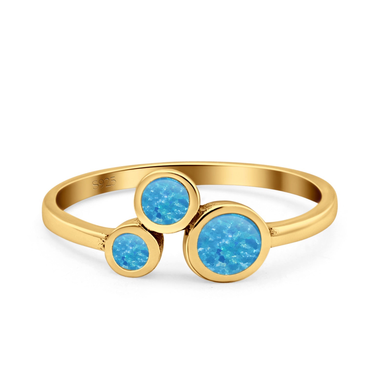 Three-Stone Lab Created Opal Ring 925 Sterling Silver