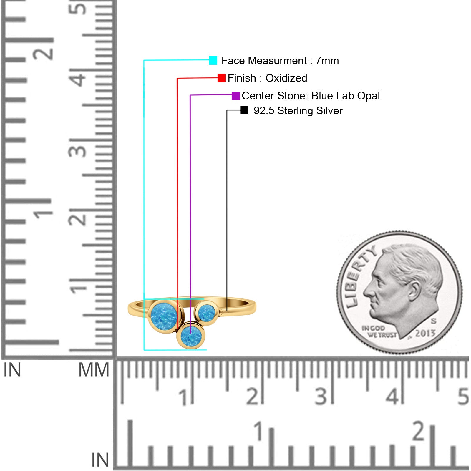 Three-Stone Lab Created Opal Ring 925 Sterling Silver