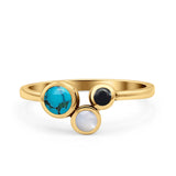 Three-Stone Lab Created Opal Ring 925 Sterling Silver