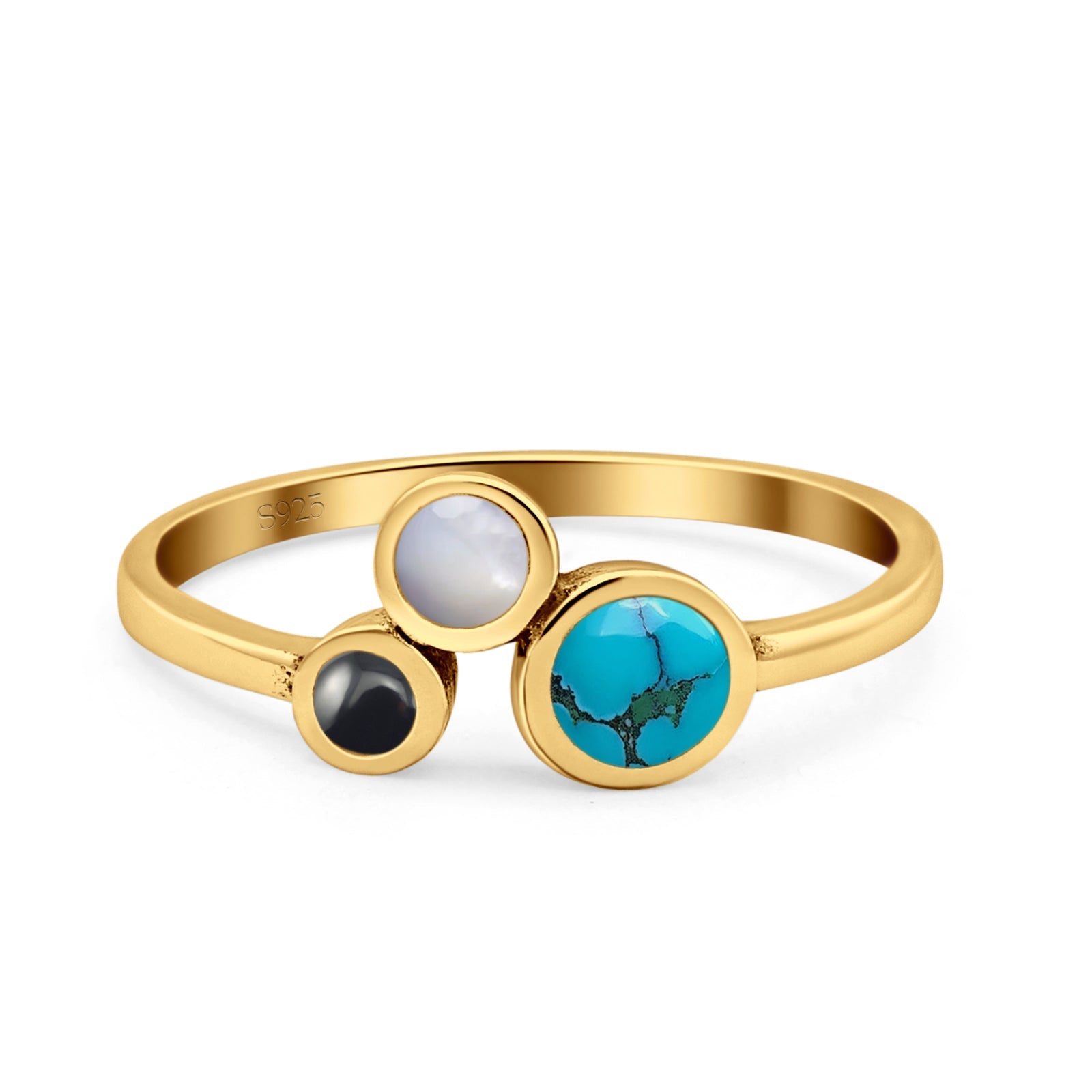 Three-Stone Lab Created Opal Ring 925 Sterling Silver