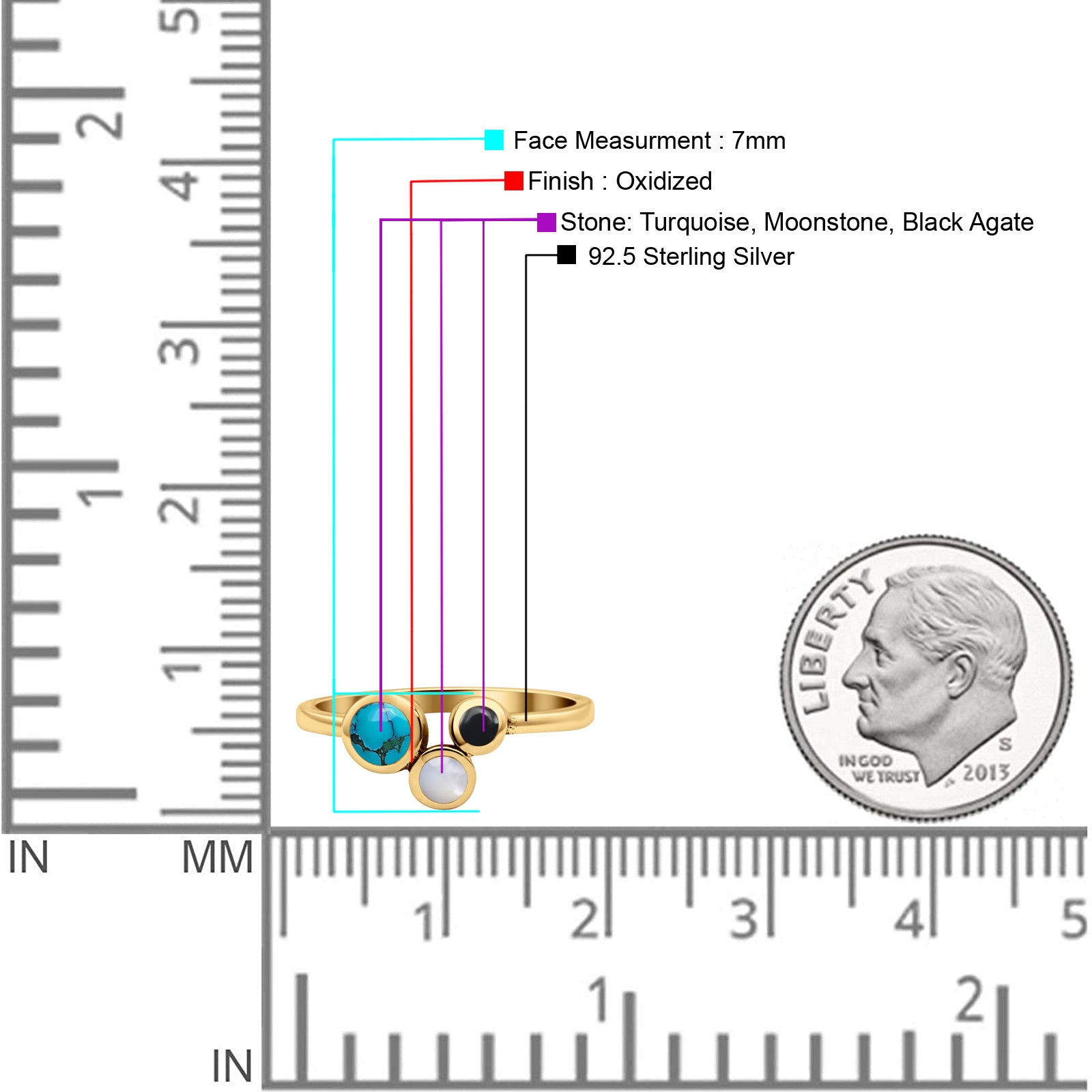 Three-Stone Lab Created Opal Ring 925 Sterling Silver