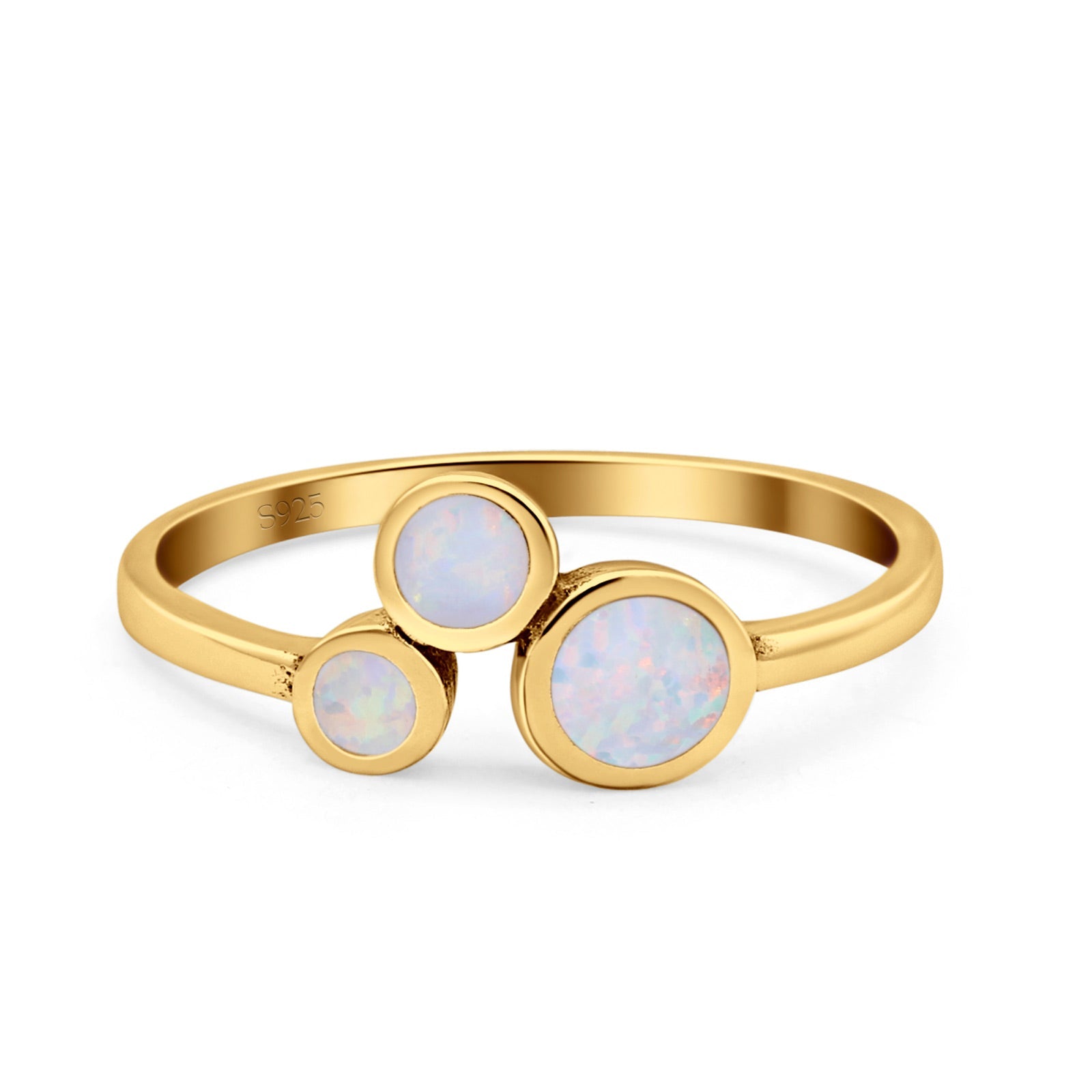 Three-Stone Lab Created Opal Ring 925 Sterling Silver
