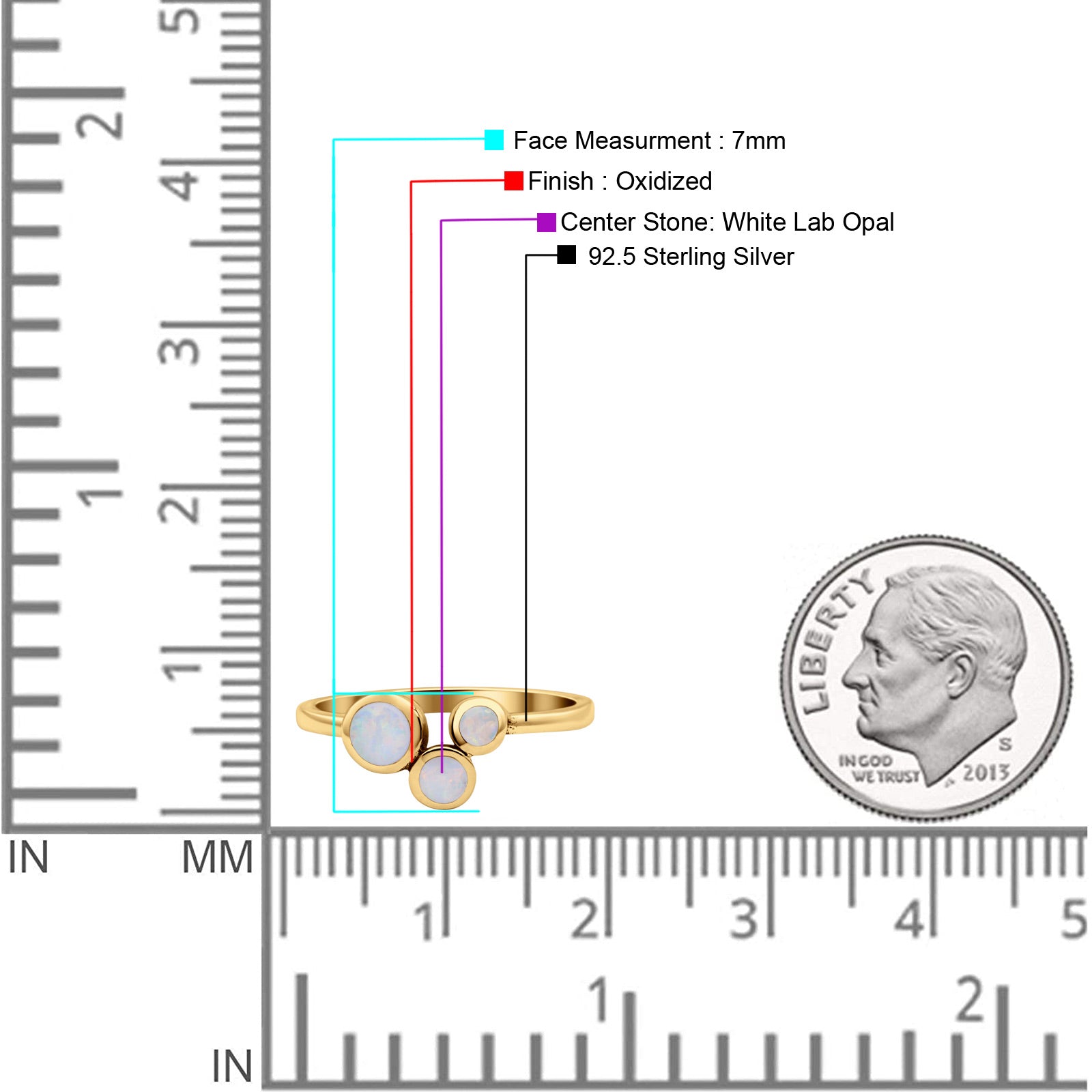 Three-Stone Lab Created Opal Ring 925 Sterling Silver