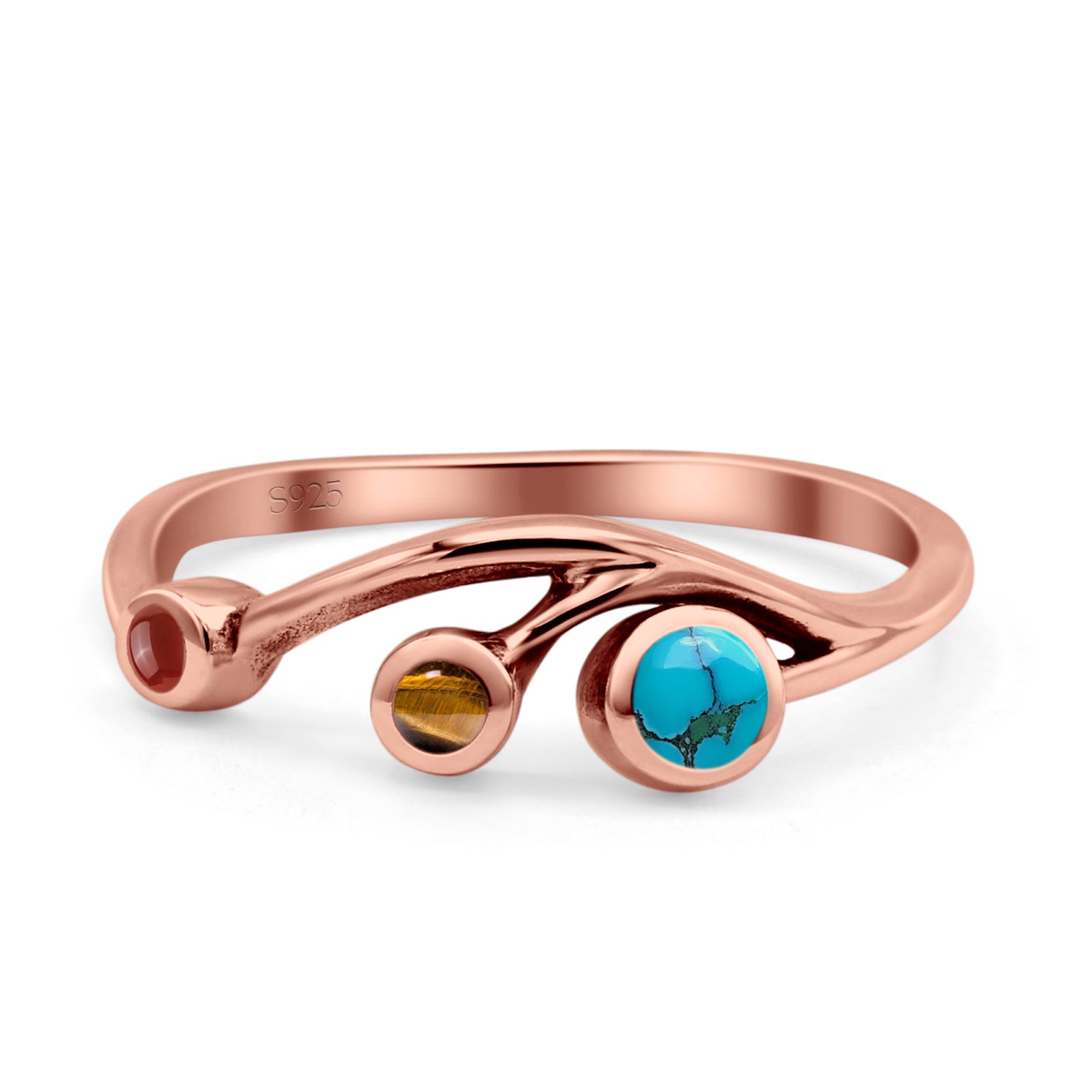 New Design Three Stone Petite Dainty Thumb Fashion Ring Lab Created Opal Solid 925 Sterling Silver