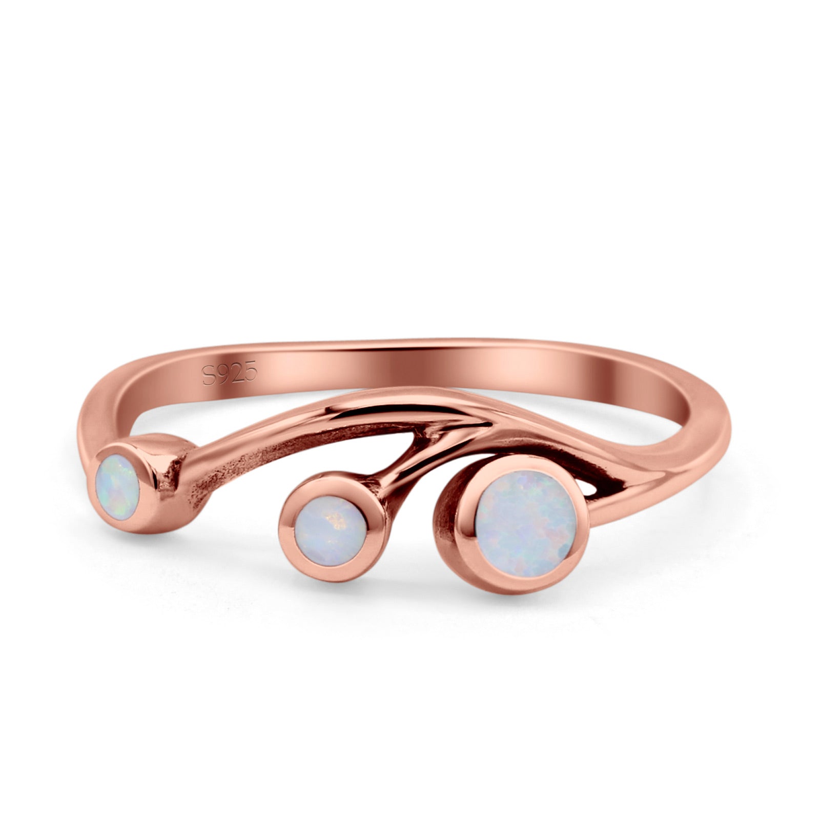 New Design Three Stone Petite Dainty Thumb Fashion Ring Lab Created Opal Solid 925 Sterling Silver