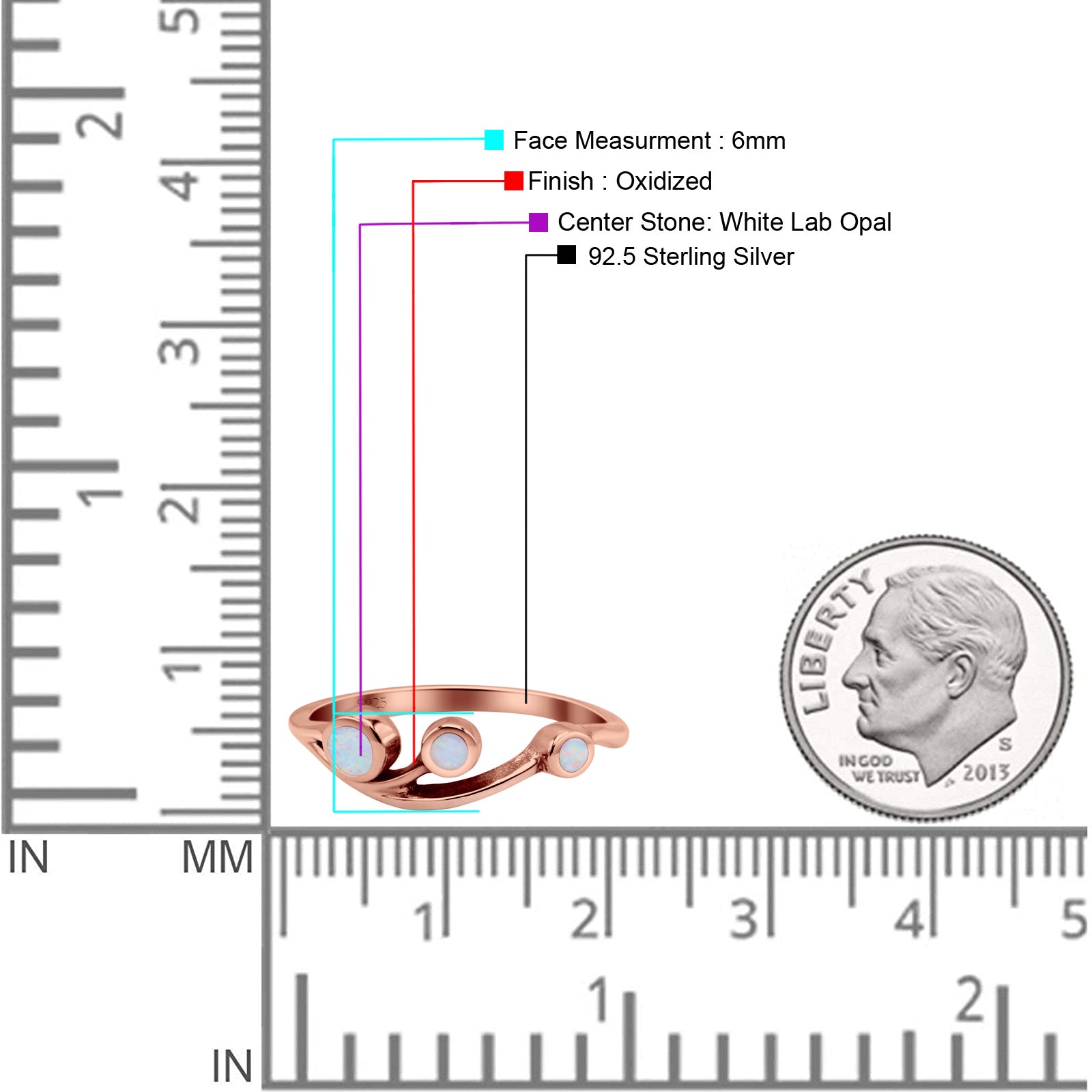 New Design Three Stone Petite Dainty Thumb Fashion Ring Lab Created Opal Solid 925 Sterling Silver