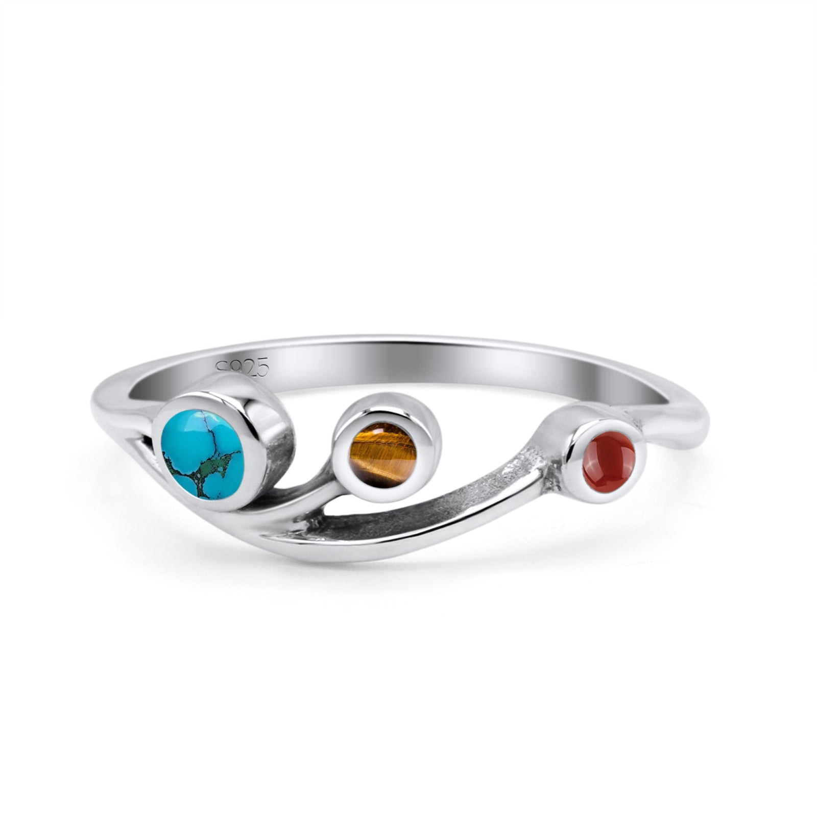 New Design Three Stone Petite Dainty Thumb Fashion Ring Lab Created Opal Solid 925 Sterling Silver