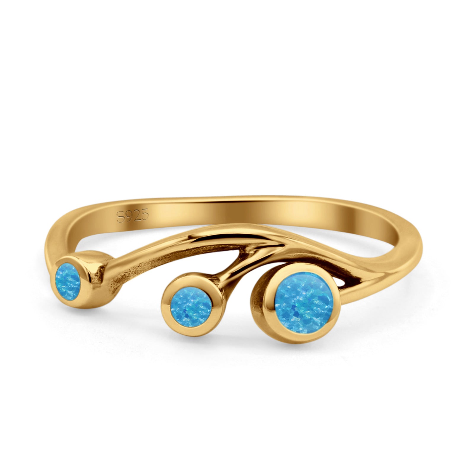 New Design Three Stone Petite Dainty Thumb Fashion Ring Lab Created Opal Solid 925 Sterling Silver