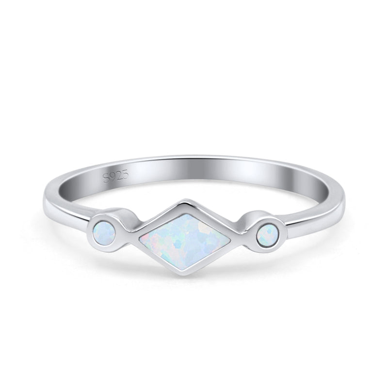 Square Vintage Style Petite Dainty Statement Fashion Thumb Ring Lab Created Opal 925 Sterling Silver
