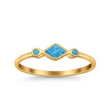 Square Vintage Style Petite Dainty Statement Fashion Thumb Ring Lab Created Opal 925 Sterling Silver