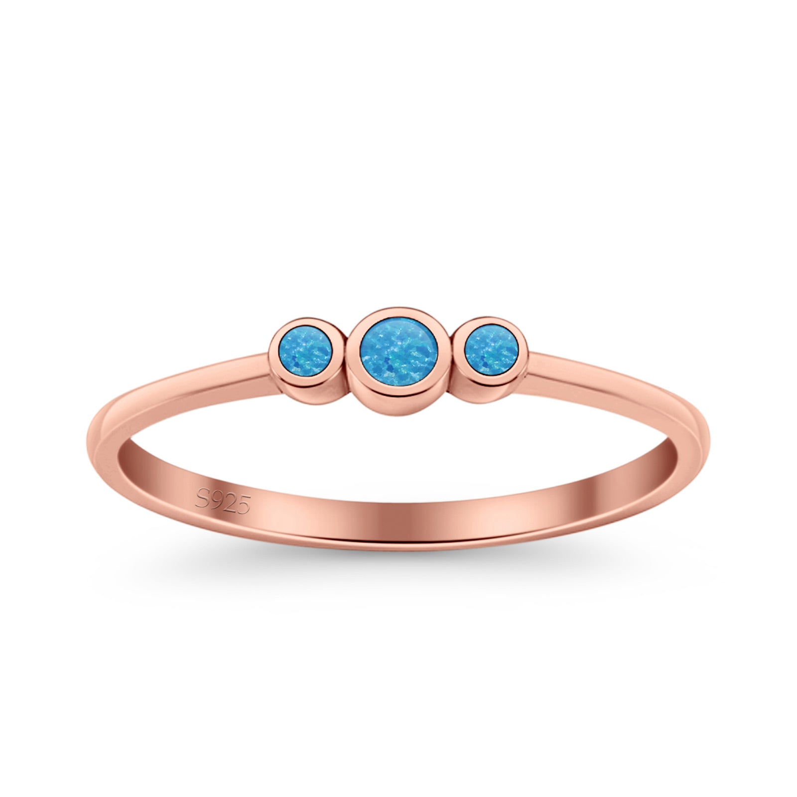 Three Stone Petite Dainty Thumb Fashion Ring Lab Created Opal Solid 925 Sterling Silver