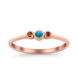 Three Stone Petite Dainty Thumb Fashion Ring Lab Created Opal Solid 925 Sterling Silver