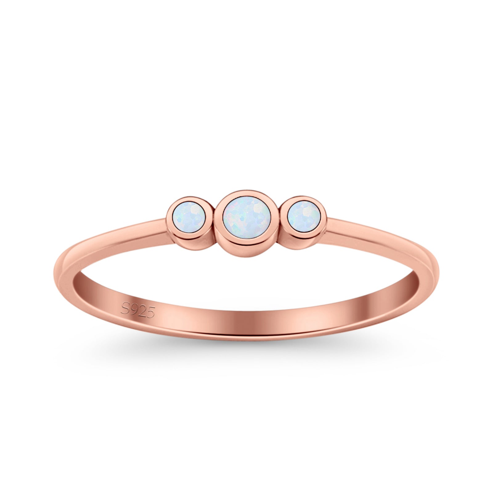 Three Stone Petite Dainty Thumb Fashion Ring Lab Created Opal Solid 925 Sterling Silver