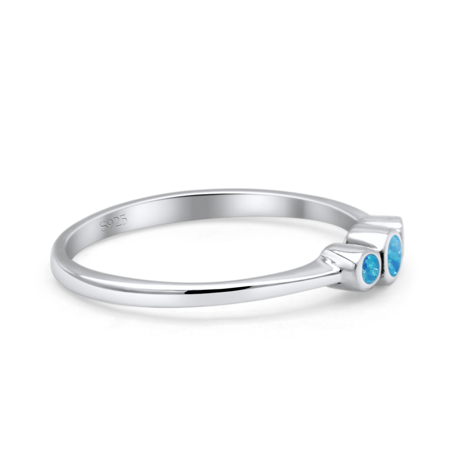 Three Stone Petite Dainty Thumb Fashion Ring Lab Created Opal Solid 925 Sterling Silver