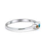 Three Stone Petite Dainty Thumb Fashion Ring Lab Created Opal Solid 925 Sterling Silver