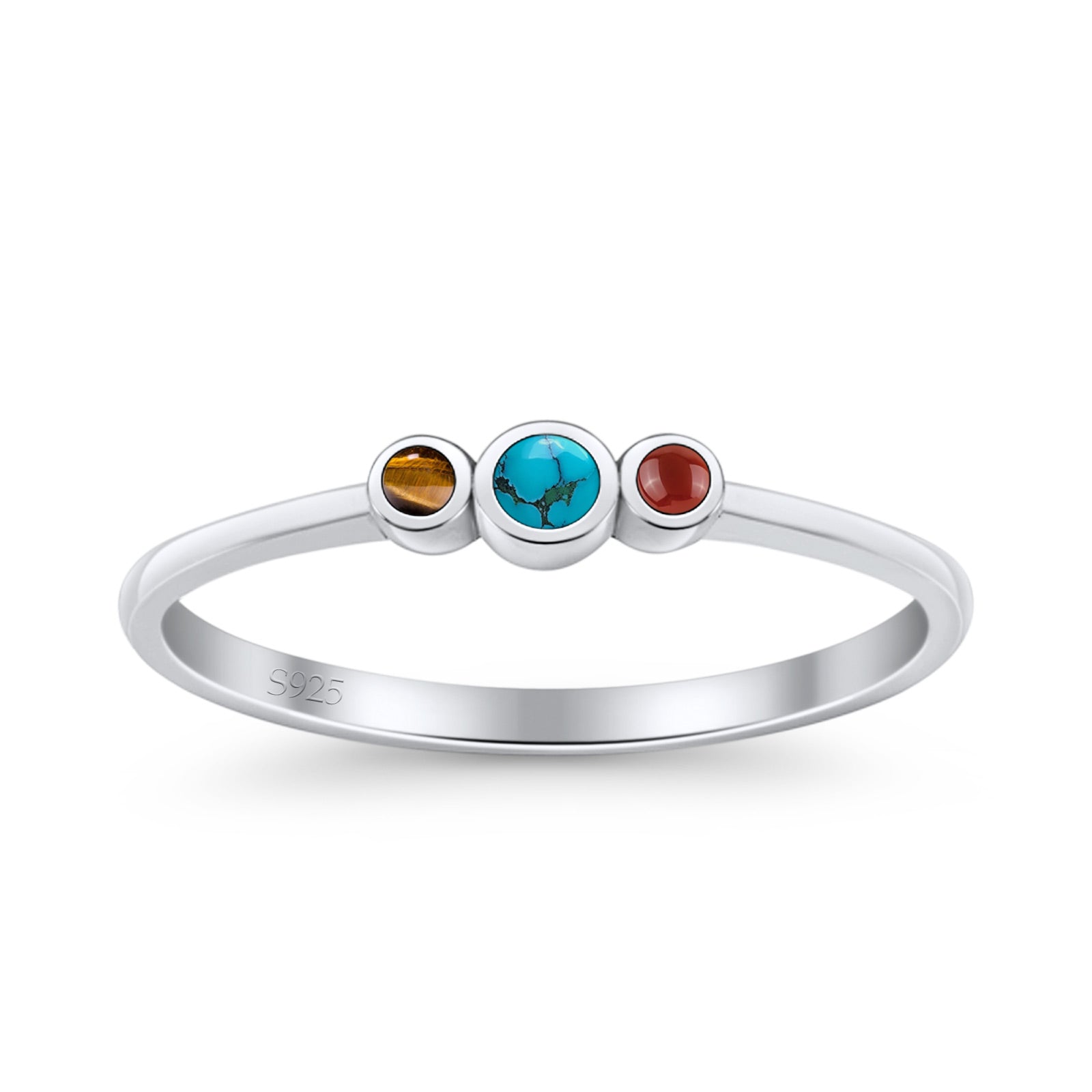 Three Stone Petite Dainty Thumb Fashion Ring Lab Created Opal Solid 925 Sterling Silver