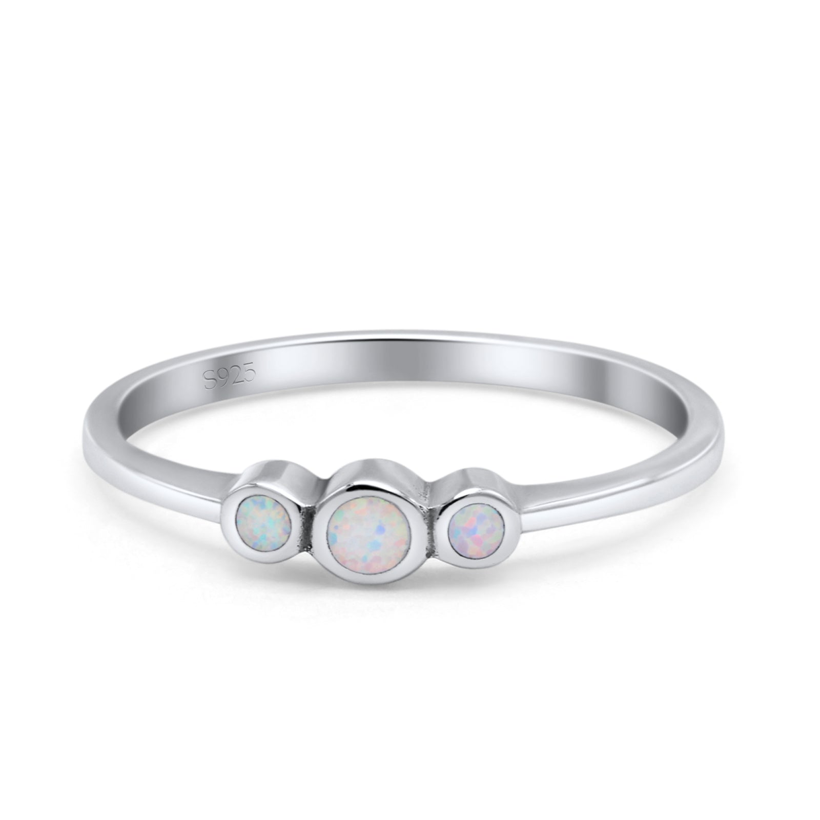 Three Stone Petite Dainty Thumb Fashion Ring Lab Created Opal Solid 925 Sterling Silver
