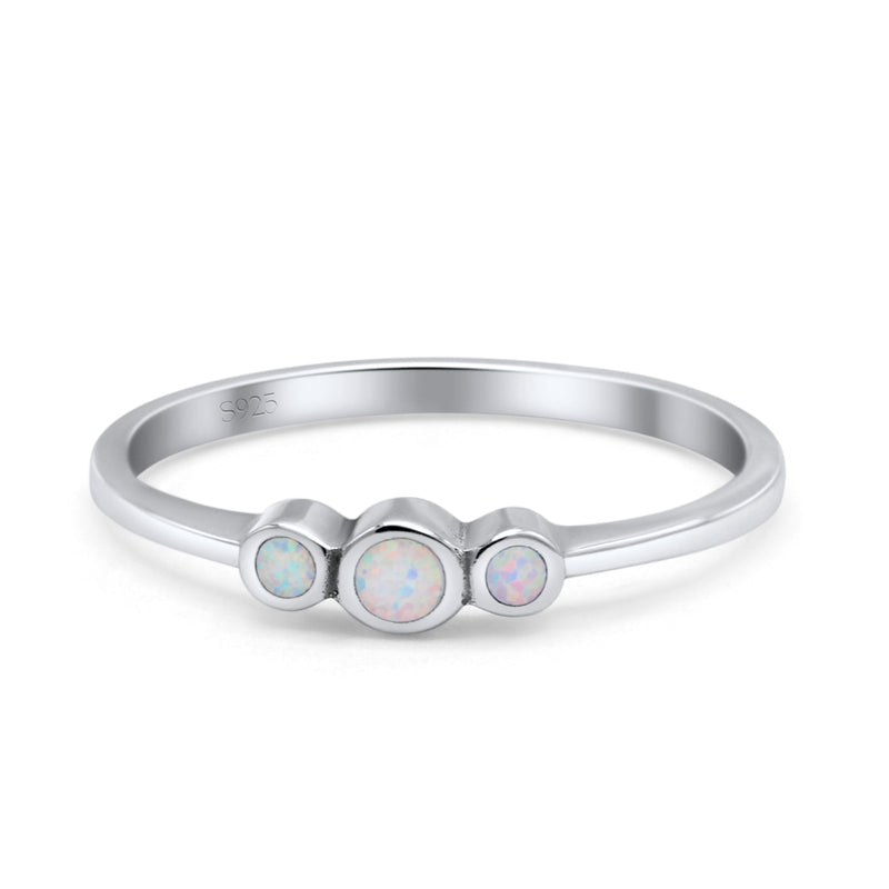 Three Stone Petite Dainty Thumb Fashion Ring Lab Created Opal Solid 925 Sterling Silver