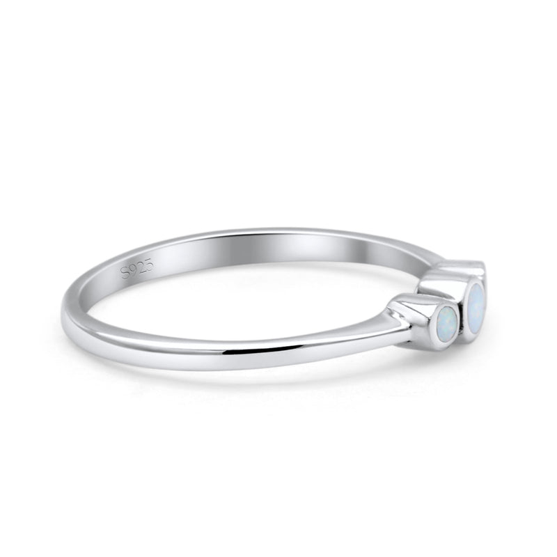 Three Stone Petite Dainty Thumb Fashion Ring Lab Created Opal Solid 925 Sterling Silver
