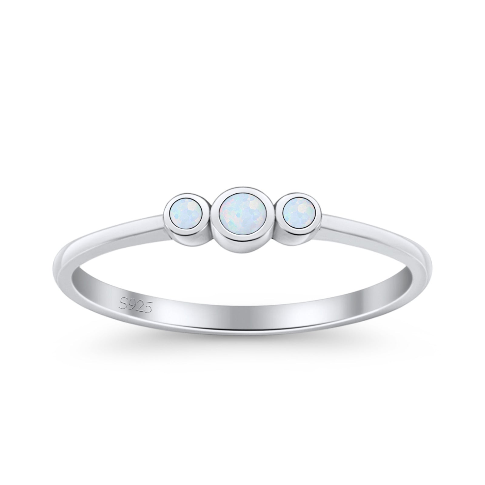Three Stone Petite Dainty Thumb Fashion Ring Lab Created Opal Solid 925 Sterling Silver