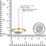 Three Stone Petite Dainty Thumb Fashion Ring Lab Created Opal Solid 925 Sterling Silver