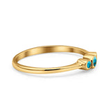 Three Stone Petite Dainty Thumb Fashion Ring Lab Created Opal Solid 925 Sterling Silver