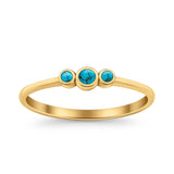 Three Stone Petite Dainty Thumb Fashion Ring Lab Created Opal Solid 925 Sterling Silver