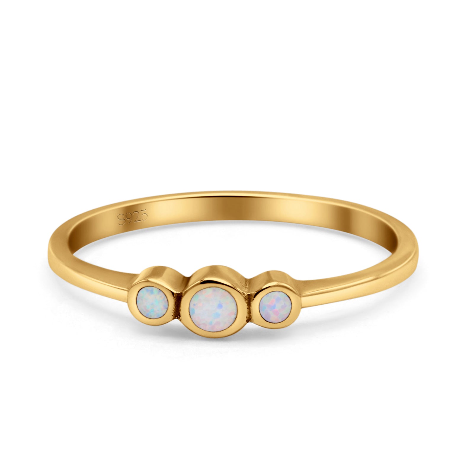 Three Stone Petite Dainty Thumb Fashion Ring Lab Created Opal Solid 925 Sterling Silver