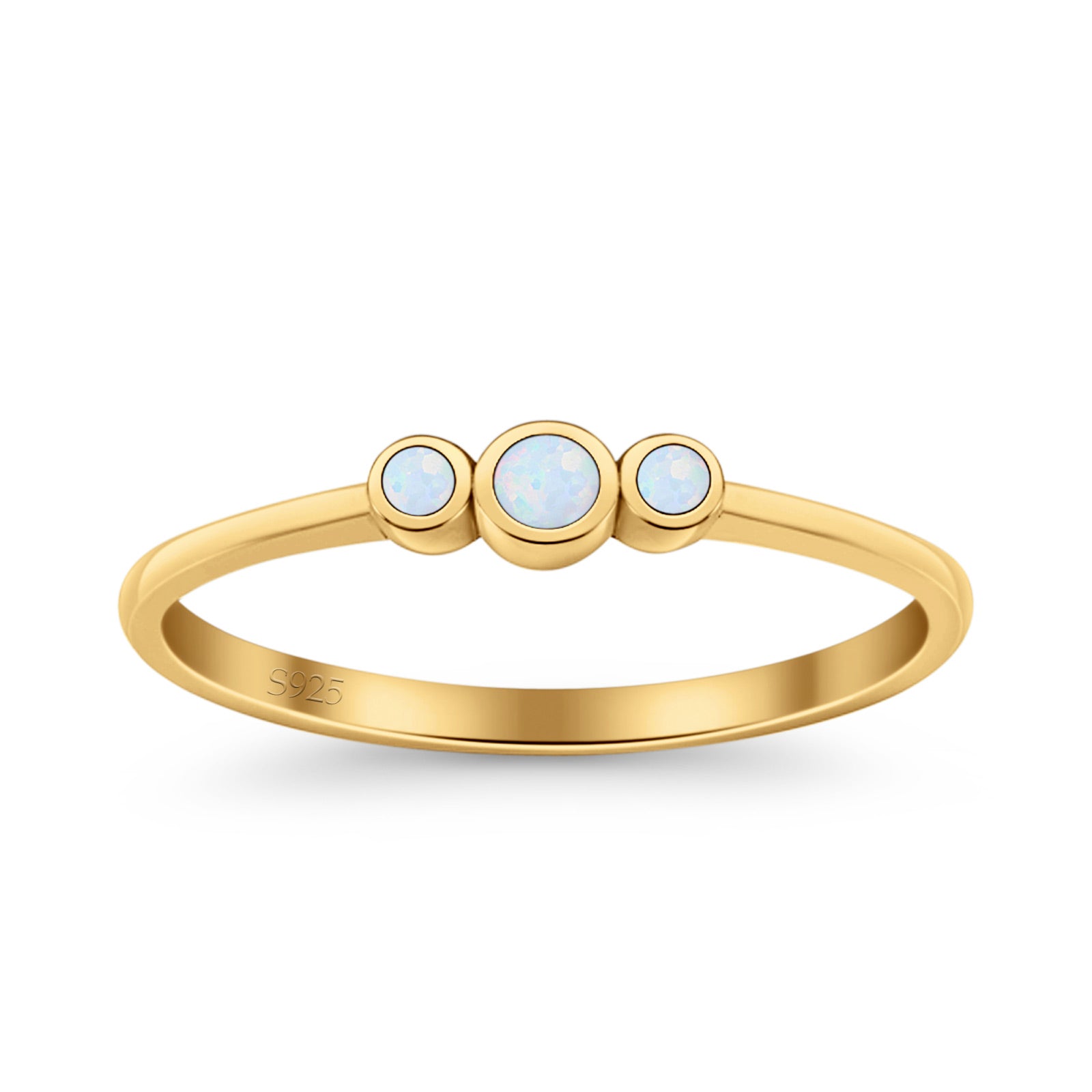 Three Stone Petite Dainty Thumb Fashion Ring Lab Created Opal Solid 925 Sterling Silver