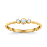 Three Stone Petite Dainty Thumb Fashion Ring Lab Created Opal Solid 925 Sterling Silver