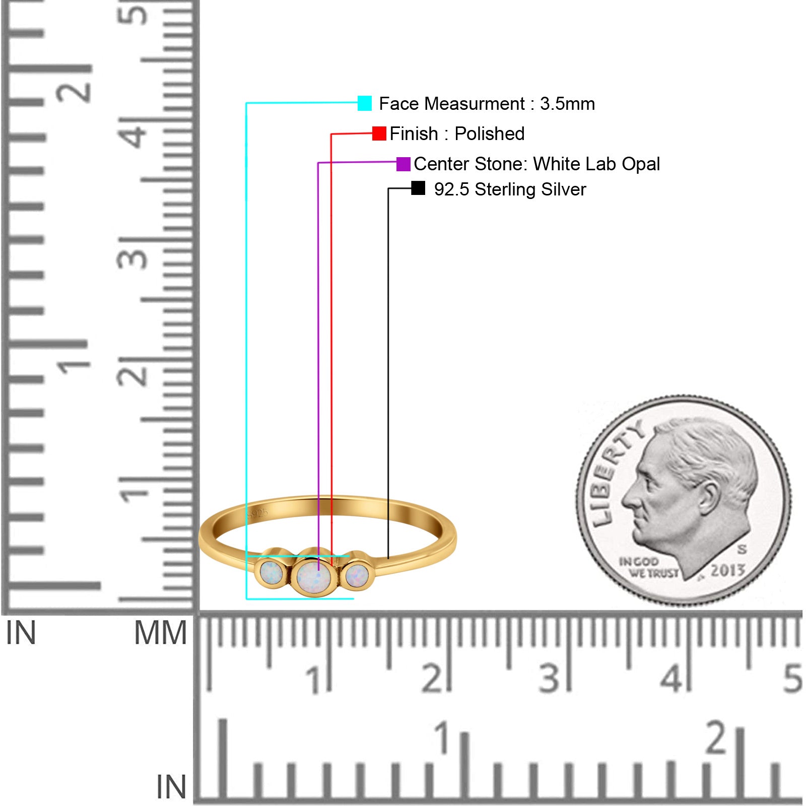Three Stone Petite Dainty Thumb Fashion Ring Lab Created Opal Solid 925 Sterling Silver