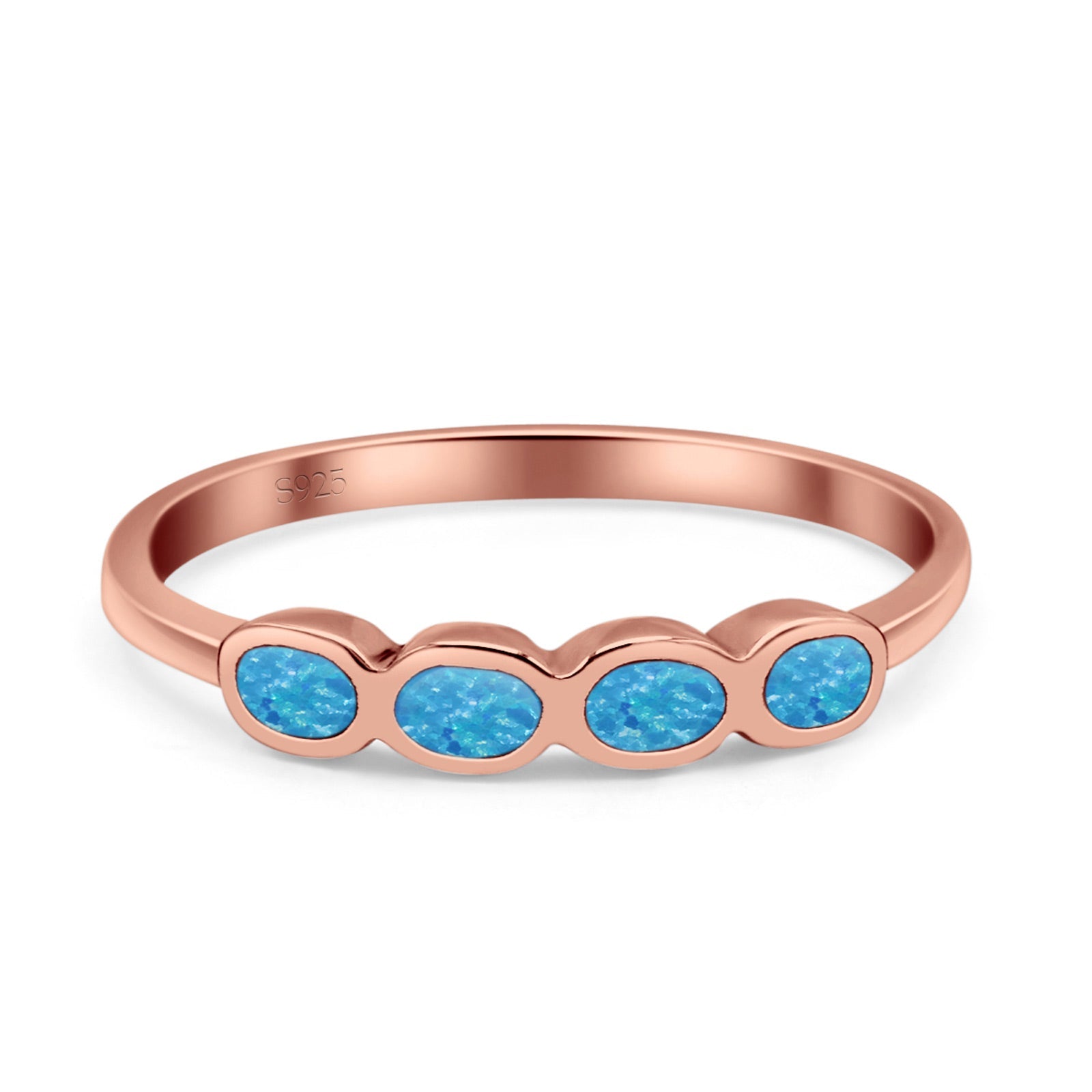 Four Stone Petite Dainty Thumb Fashion Ring Lab Created Opal Solid 925 Sterling Silver